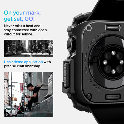 ACS08585 - Apple Watch 10 (42mm) Case Rugged Armor in Matte Black never miss a beat and stay connected with open cutout for the sensor. Write down On your mark, get set GO! Unhindered application with precise craftsmanship.