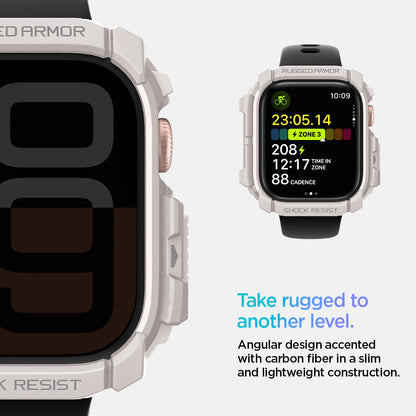 ACS08587 - Apple Watch 10 (42mm) Case Rugged Armor in Dune Beige angular design accented with carbon fiber in a slim and lightweight construction. Take rugged to another level.