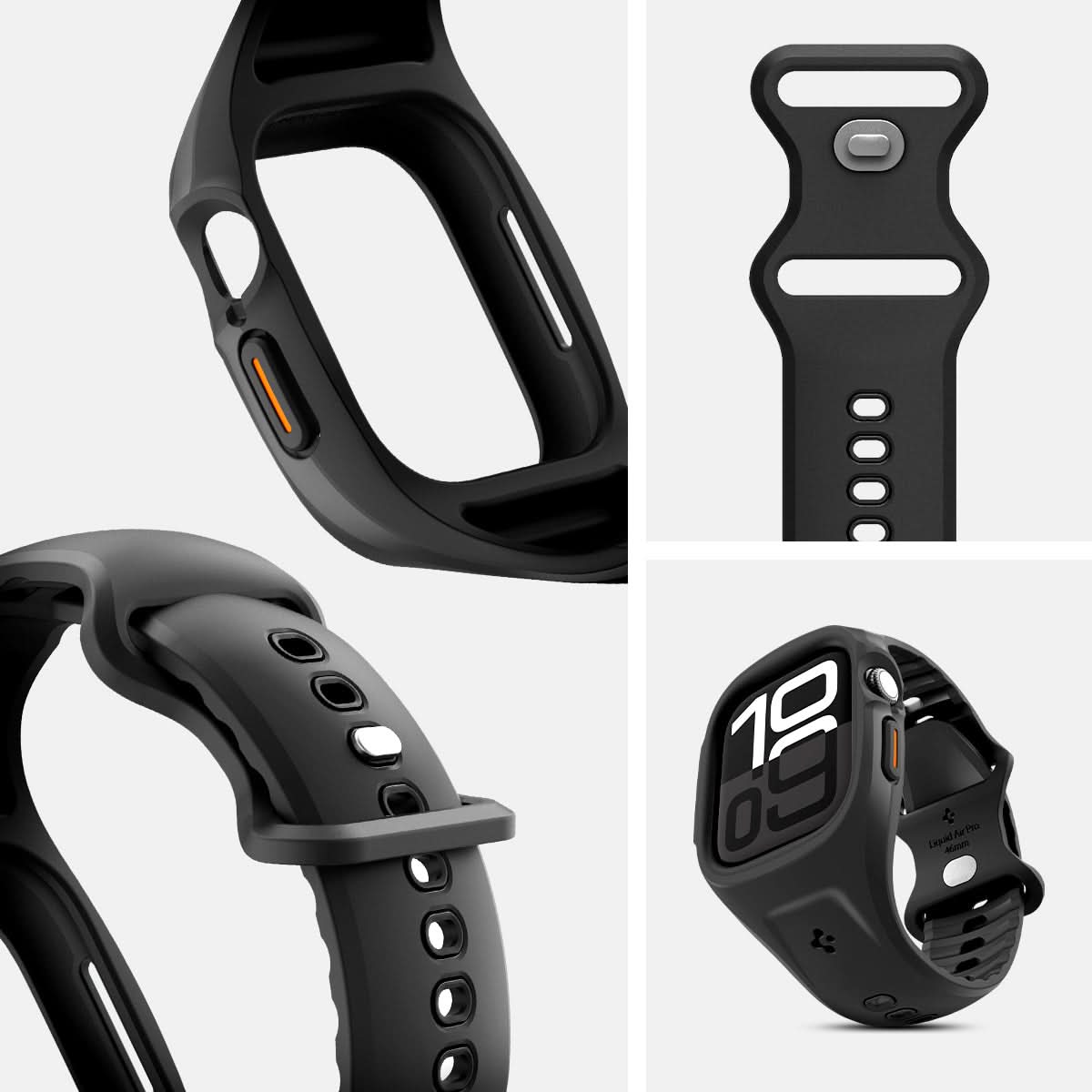 ACS09317 - Apple Watch 10 (46mm) Case Liquid Air Pro in Matte Black showing inside, detail.