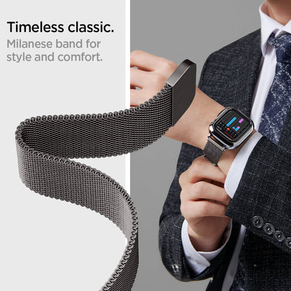 ACS04585 - Apple Watch Series (Apple Watch (45mm) Case Metal Fit Pro in graphite showing the timeless classic. Milanese band for style and comfort