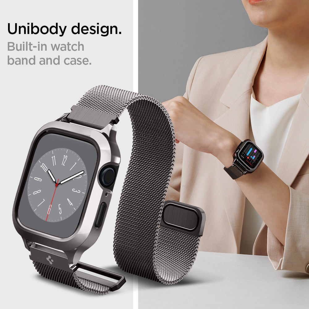 ACS04585 - Apple Watch Series (Apple Watch (45mm) Case Metal Fit Pro in graphite showing the unibody design. Built-in band case