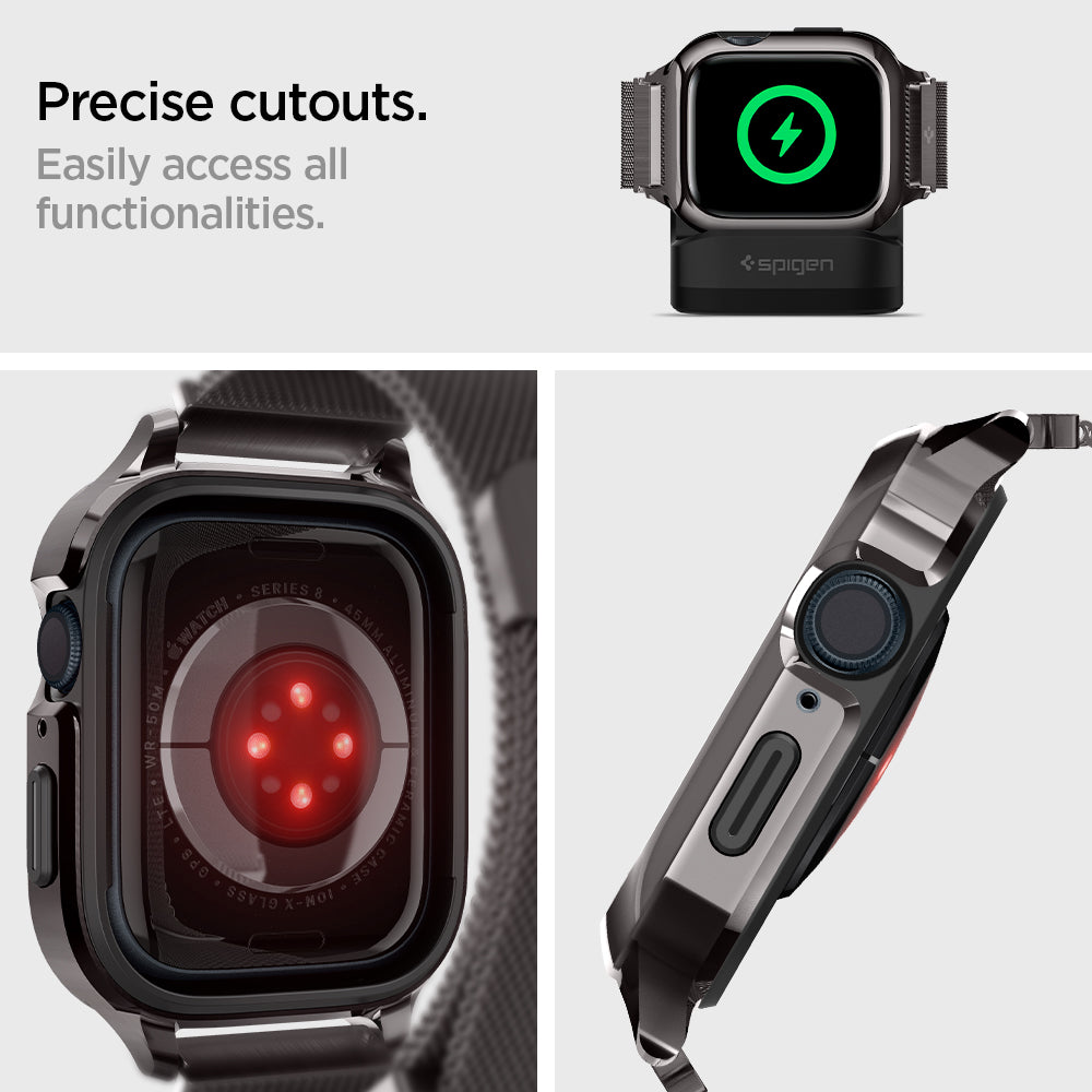 ACS04587 - Apple Watch (41mm) Metal Fit Pro in Graphite showing the precise cutouts. Easily access all functionalities