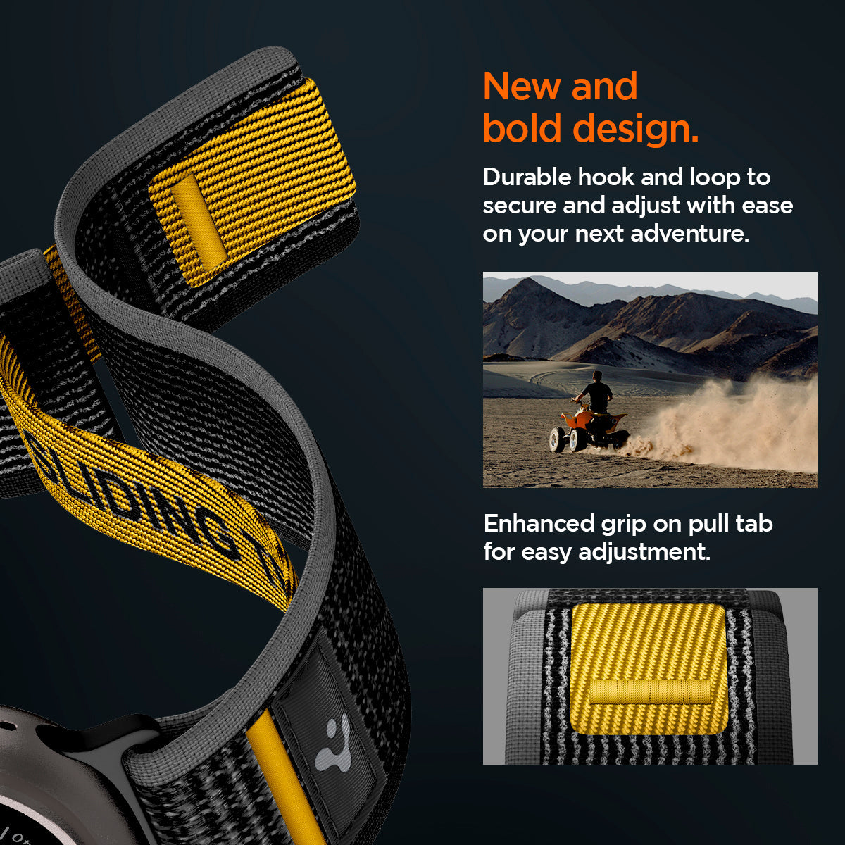 AMP09033 - Apple Watch 10 (46mm) Athlex Air in Active Black showing the new and bold design. Durable hook and loop to secure and adjust with ease on your next adventure. Enhanced grip on pull tab for easy adjustment