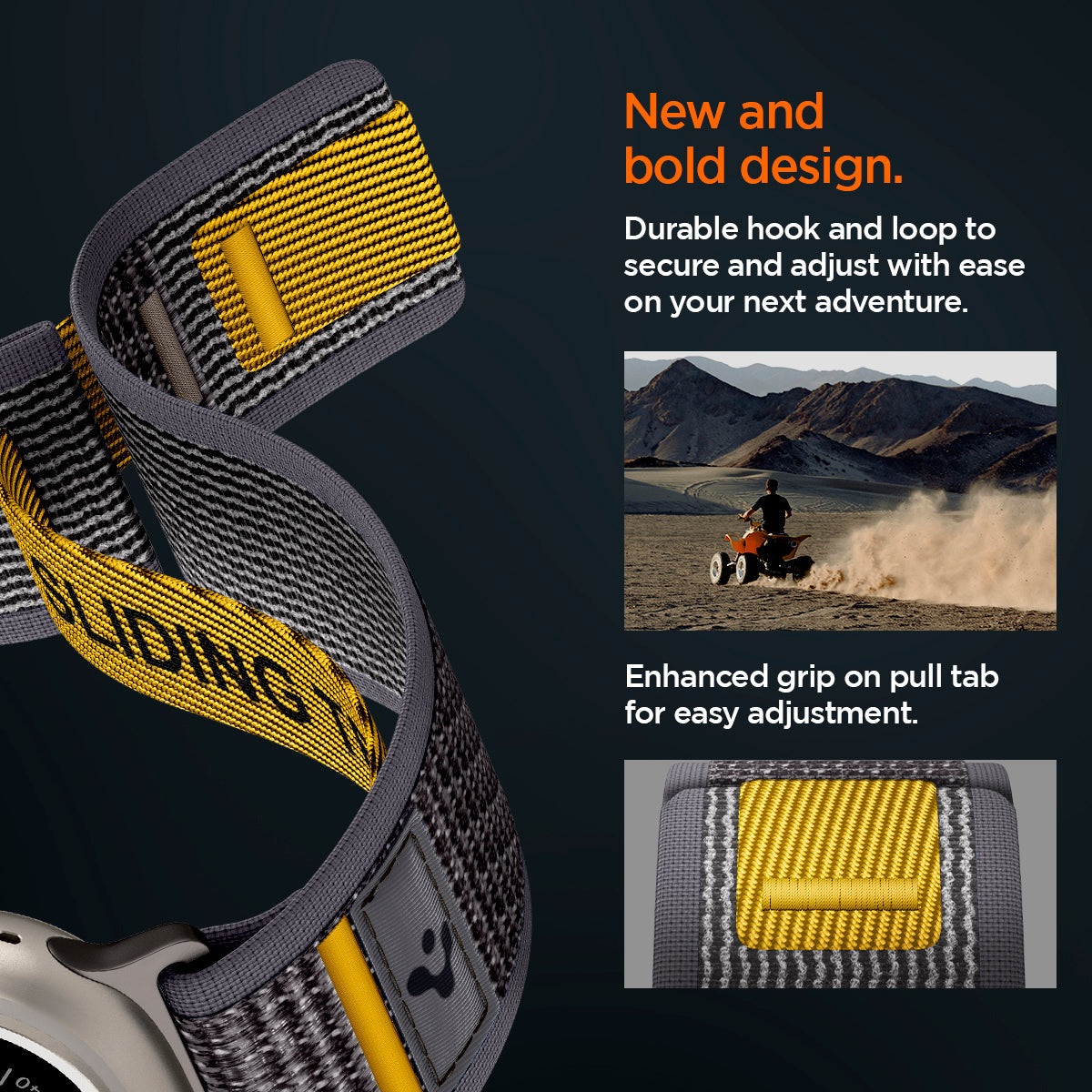 AMP09034 - Apple Watch 10 (46mm) Athlex Air in Active Gray showing the new and bold design. Durable hook and loop to secure and adjust with ease on your next adventure. Enhanced grip on pull tab for easy adjustment