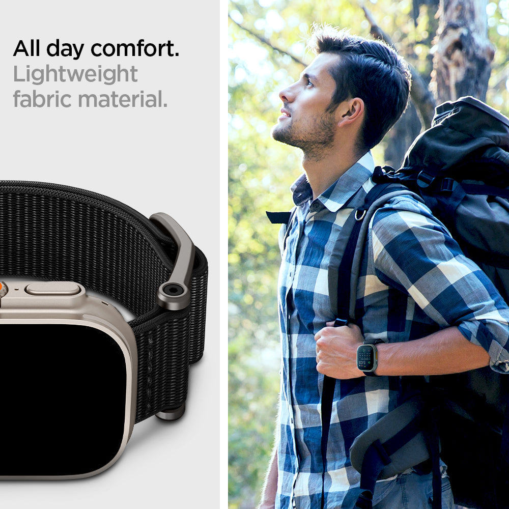 AMP02465 - Apple Watch Series (Apple Watch (49mm)/Apple Watch (45mm)/Apple Watch (42mm)) Watch Band DuraPro Flex in black lightweight fabric material. All day comfort.