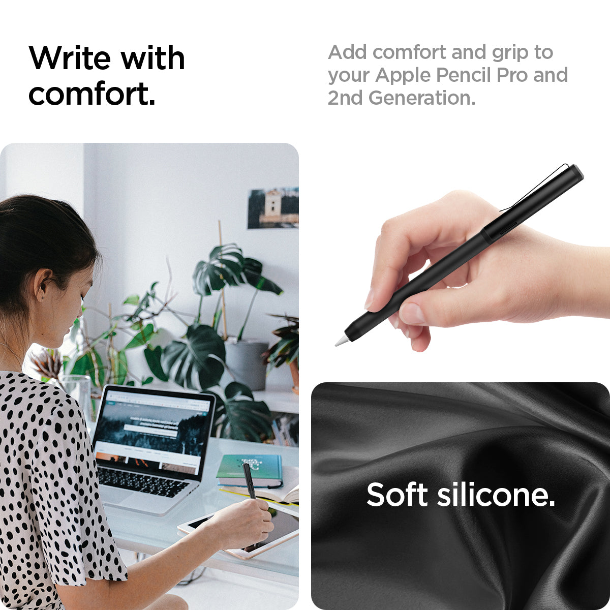 ACS05763 - Apple Pencil Holder DA201 in black showing the additional comfort and grip to your Apple Pencil Pro and 2nd Generation with soft silicone