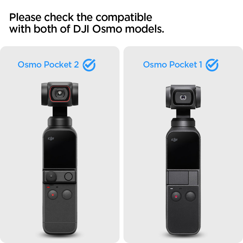S45GL26141 - DJI Osmo Pocket Screen Protector EZ FIT GLAS.tR showing the compatibility with both of DJI Osmo models, Osmo Pocket 2 and Osmo Pocket 1
