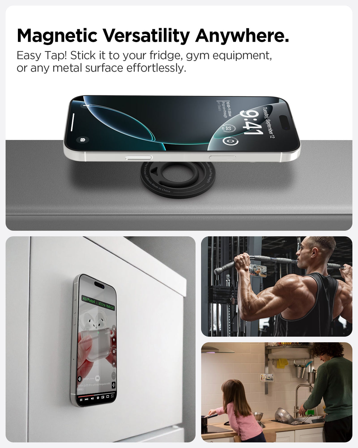 AMP11368 - O-Mag Slim Dual pop (MagFit) in light blue showing the Magnetic Versatility Anywhere. Easy Tap! Stick it to your fridge, gym equipment, or any metal surface effortlessly