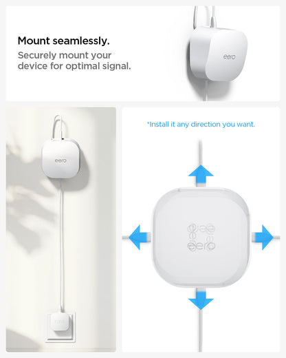 AMP09409 - Eero 6 Mount | ER110 in White showing the mount seamlessly. Securely mount your device for optimal signal. Install it any direction you want
