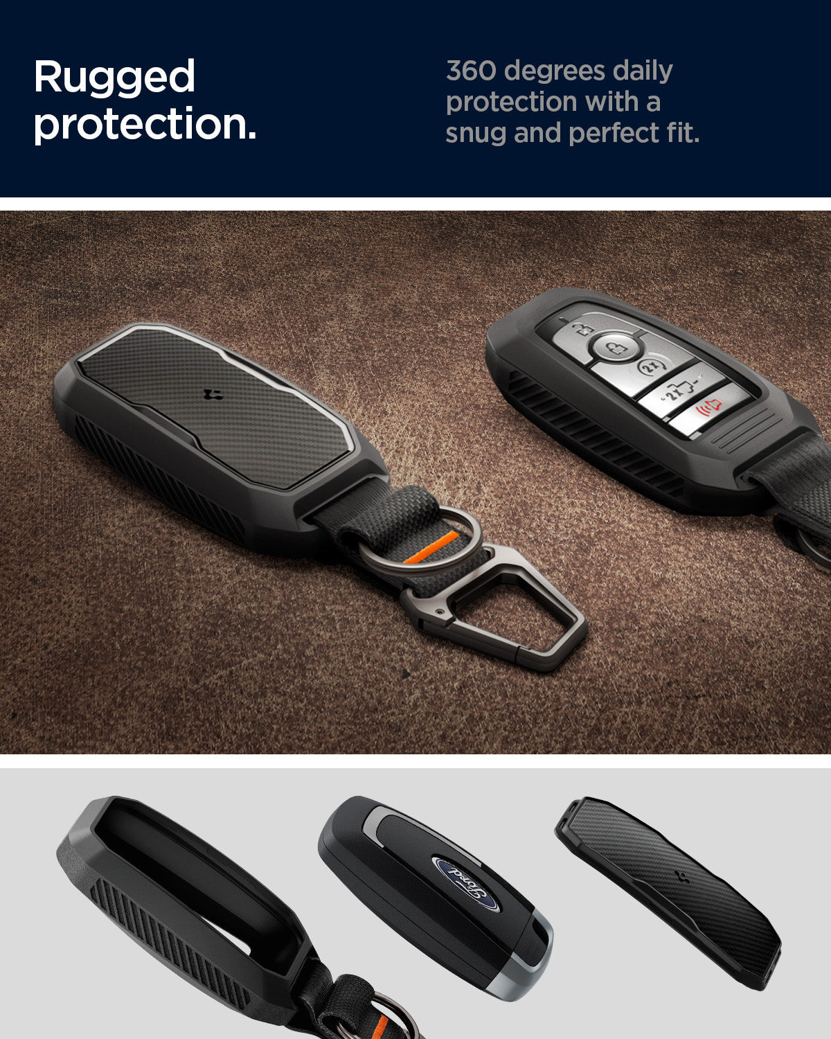 ACS09430 - Ford Key Fob Cover | FK100 in Matte Black showing the rugged protection. 360 degrees daily protection with a snug and perfect fit