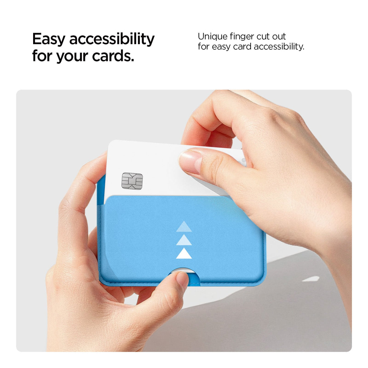 AFA07231 - MagSafe Card Holder Folder Pop (Mag Fit) in Sky Blue showing the unique finger cut out for easy card accessibility