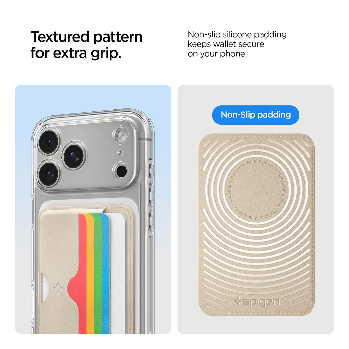 AFA07232 - MagSafe Card Holder Folder Pop (Mag Fit) in Rainbow showing the texture pattern for extra grip. Non-slip silicone padding keeps wallet secure on your phone