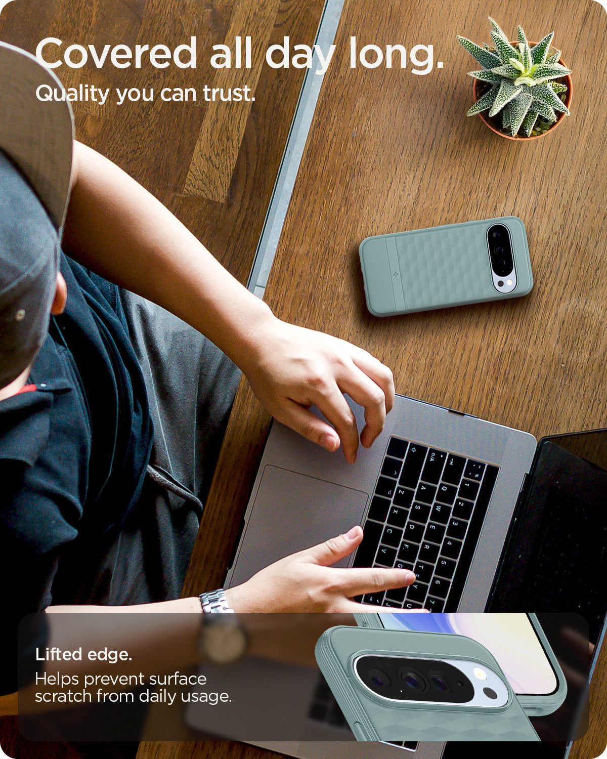 ACS09732 - Pixel 10 Pro XL Case Parallax (MagFit) in sage green showing the lifted edge. Helps prevent surface scratch from daily usage. Covered all day long. Quality you can trust.