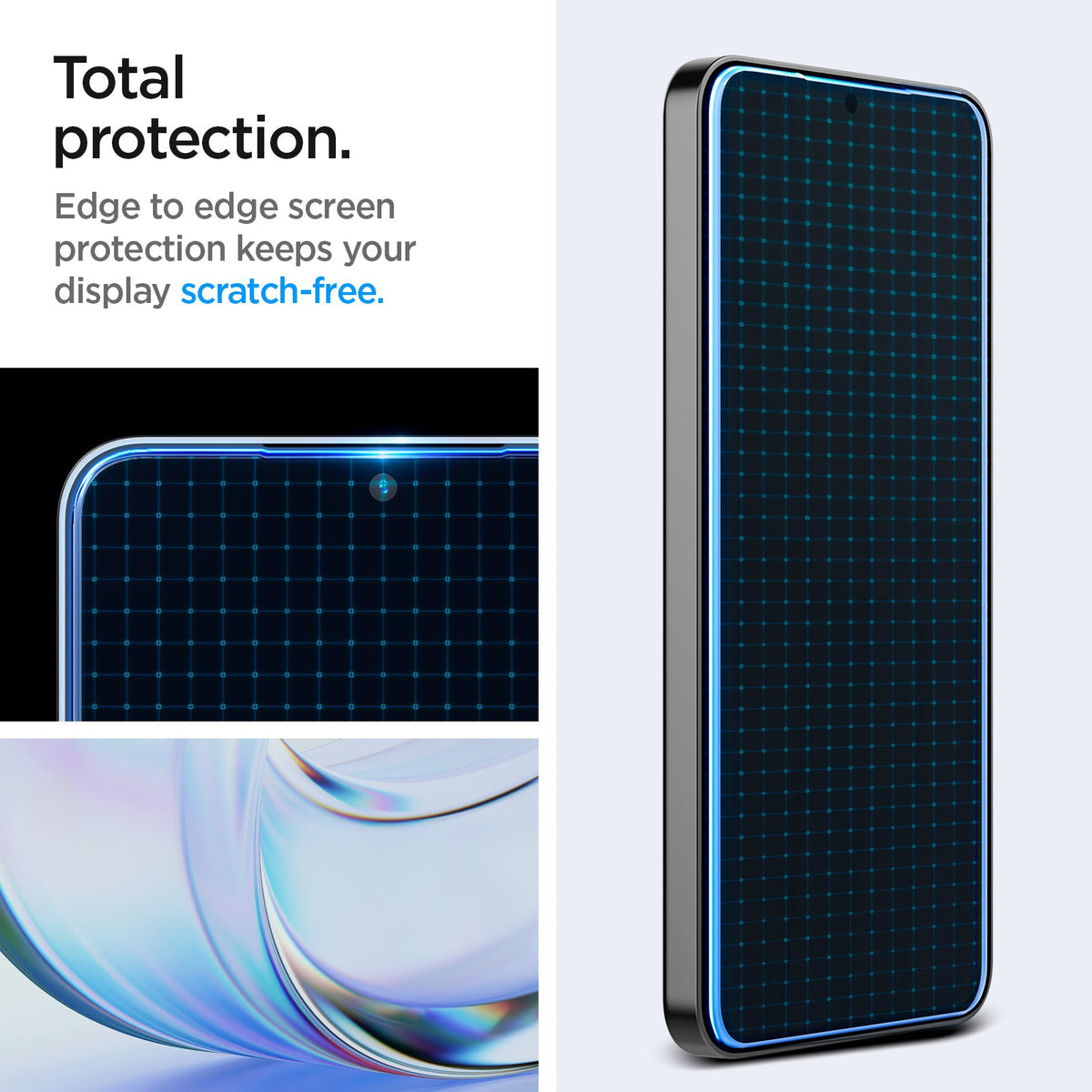AGL07627 - Galaxy S24 GLAS.tR EZ Fit in Privacy showing the total protection. Edge to edge screen protection keeps your display scratch-free