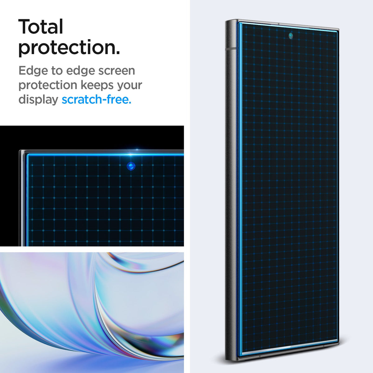 AGL07625 - Galaxy S24 Ultra GLAS.tR EZ Fit in Privacy showing the total protection. Edge to edge screen protection keeps your display scratch-free