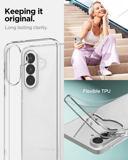 ACS11132 - Spigen Liquid Crystal Galaxy A37 5G Crystal Clear case showing long-lasting clarity and flexible TPU construction