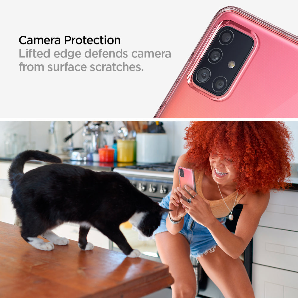 ACS00564 - Galaxy A51 Case Liquid Crystal in Crystal Clear camera protection. Lifted edge defend camera from surface scratches.