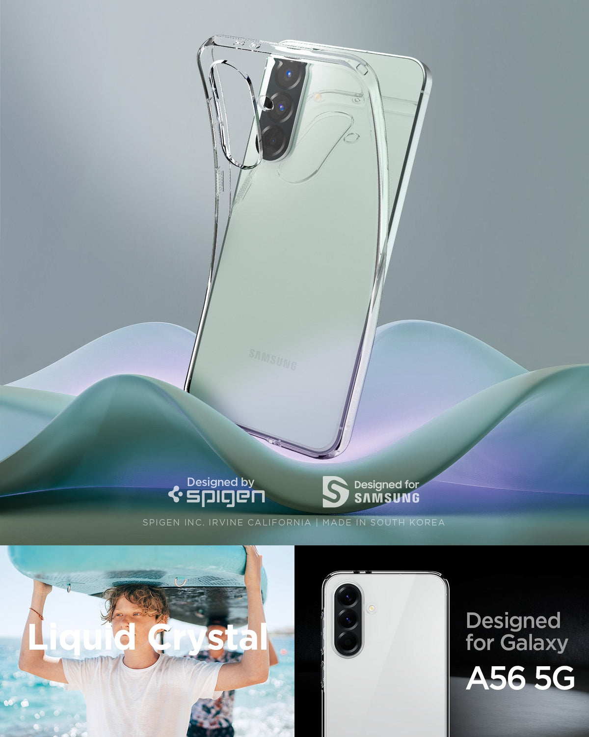 ACS09296 - Galaxy A56 5G Case Liquid Crystal in Crystal Clear designed by spigen. Ultra hybrid. Designed for Samsung.