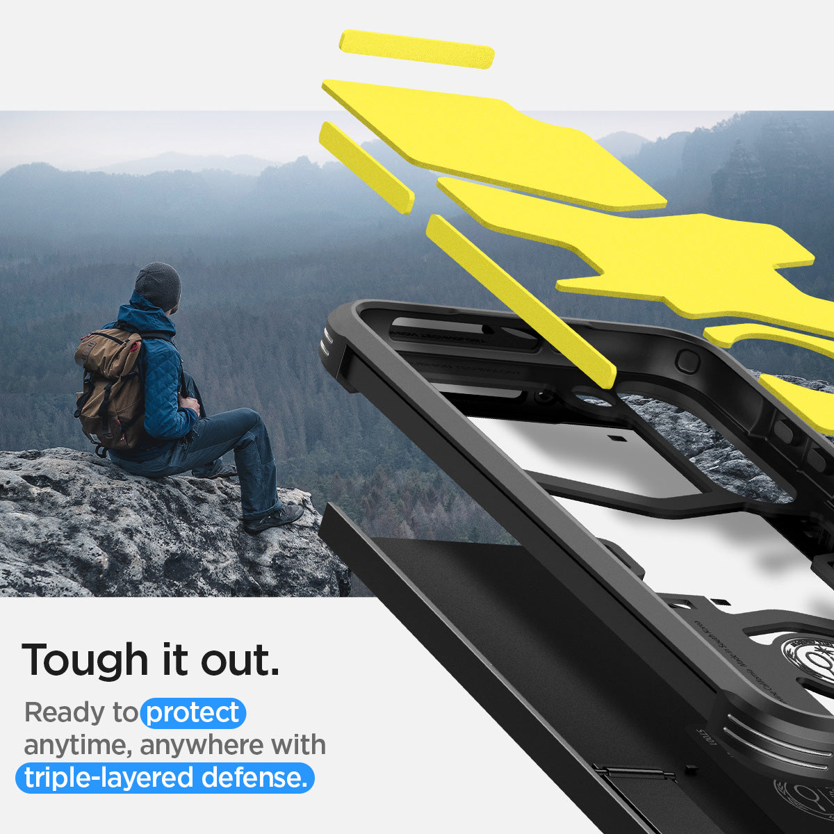 ACS05672 - Galaxy S23 Plus Case Tough Armor in black tough it out. Ready to protect anytime , anywhere with tripe layered defense.