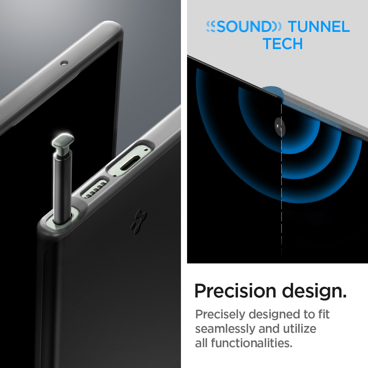 ACS05609 - Galaxy S23 Ultra Case Thin Fit in black showing the precision design. Precisely designed to fit seamlessly and utilize all functionalities