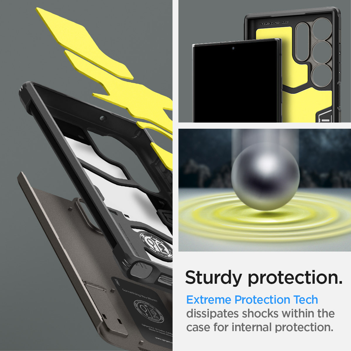 ACS05624 - Galaxy S23 Ultra Case Tough Armor in gunmetal sturdy protection. Extreme protection tech dissipates shocks within the case for internal protection.