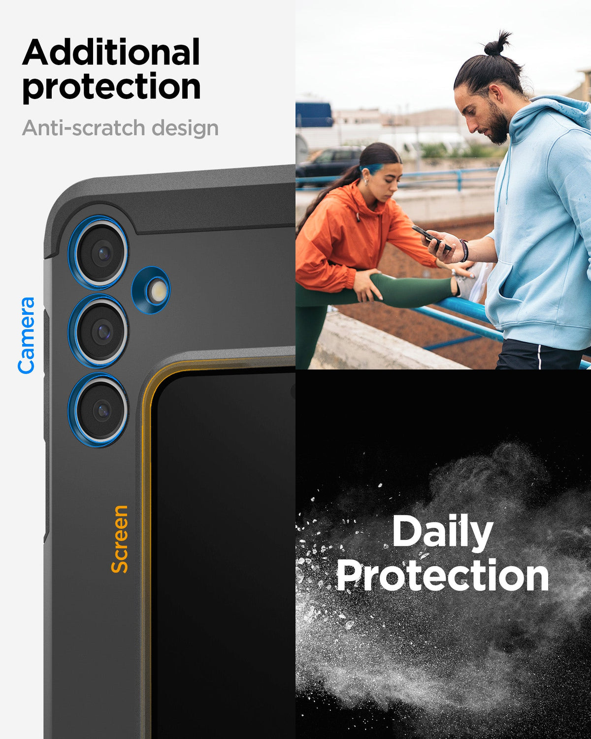 ACS08623 - Galaxy S24 FE Case Tough Armor (MagFit) in Black showing the additional protection. Anti-scratch design