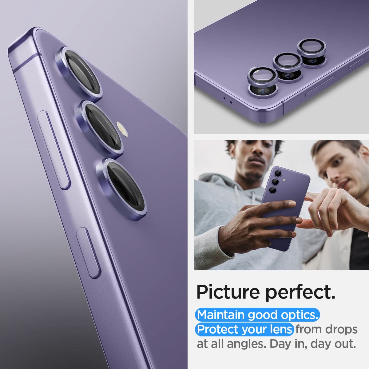 AGL07443 - Galaxy S24 Optik Pro EZ Fit Lens Protector in Violet showing the picture perfect. Maintain good optics. Protect your lens from drops at all angles. Day in. day out