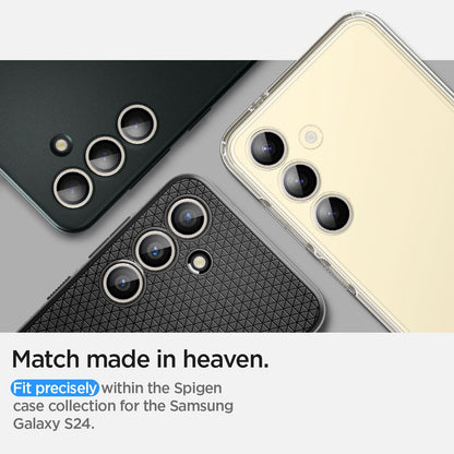 AGL07444 - Galaxy S24 Optik Pro EZ Fit Lens Protector in Yellow showing the match made in heaven. Fit precisely within the Spigen case collection for the Samsung Galaxy S24+