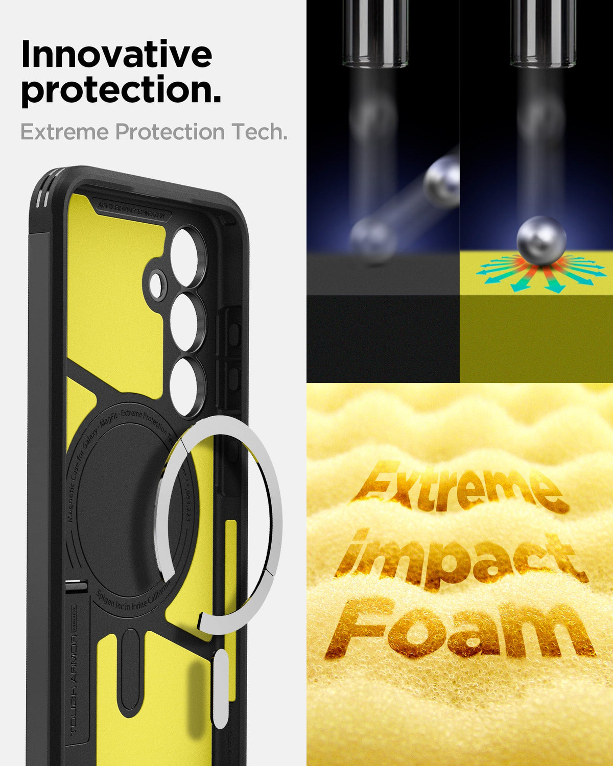 ACS08625 - Galaxy S24 FE Case Tough Armor (MagFit) in Black showing the innovative protection. Extreme Protection Tech