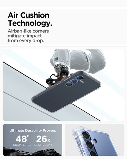 ACS08975 - Galaxy S25 Plus Case Liquid Crystal in Space Crystal showing the Air Cushion Technology. Airbag-like corners mitigate impact from every drop. Ultimate durability proven. 48" drop tested and 26x drop count