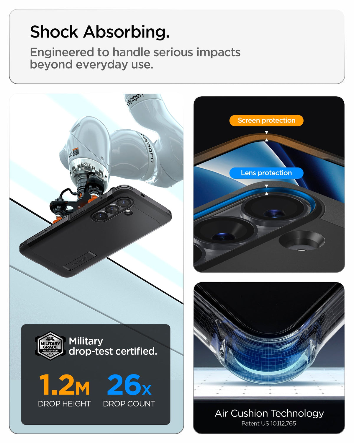ACS11051 - Galaxy S26 Plus Case Tough Armor (Mag Fit) Black showing shock absorbing. engineered to handle serious impacts beyond everyday use