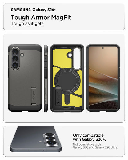 ACS11052 - Galaxy S26 Plus Case Tough Armor (Mag Fit) Gunmetal showing compatibility and tough as it gets