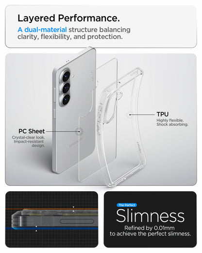 ACS11049 - Galaxy S26 Plus Case Ultra Hybrid Crystal Clear showing layered performance. a dual material structure balancing clarity flexibility and protection
