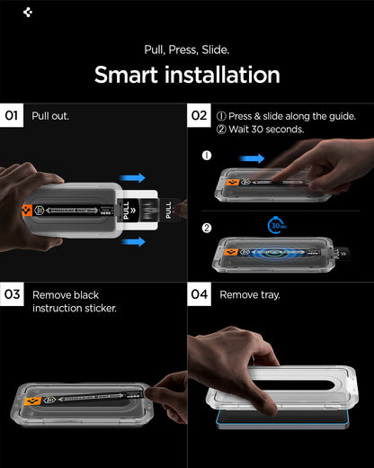 AGL11093 - Galaxy S26 GLAS.tR EZ Fit Pro | Privacy showing pull, press, slide smart installaion
