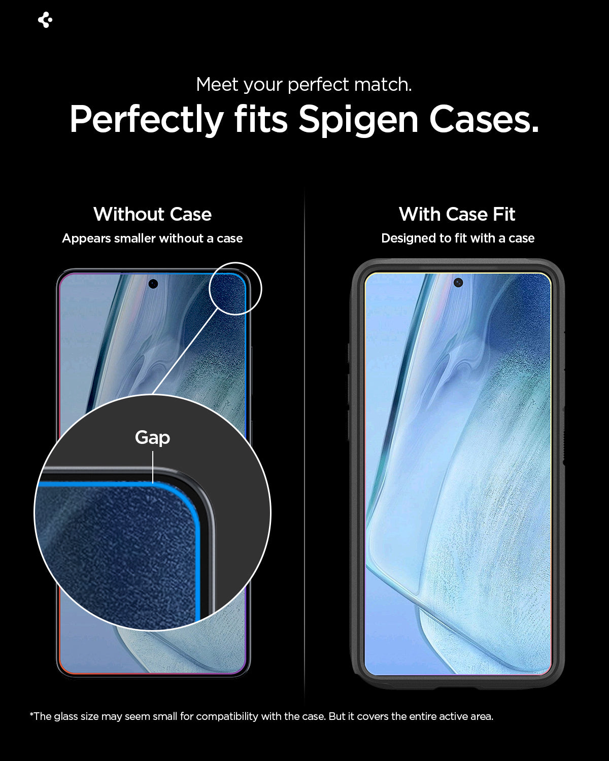 AGL11093 - Galaxy S26 GLAS.tR EZ Fit Pro | Privacy showing meet your perfect match and perfectly fits spigen cases