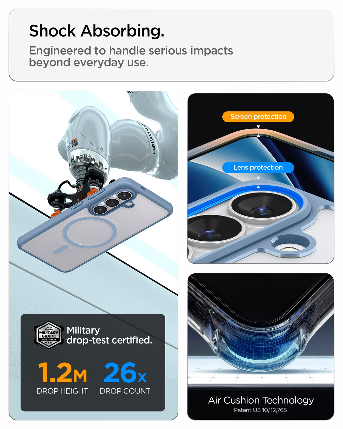 ACS11163 - Galaxy S26 Plus Case Ultra Hybrid (Mag Fit) Light Blue showing shock absorbing. engineered to handle serious impacts beyond everyday use