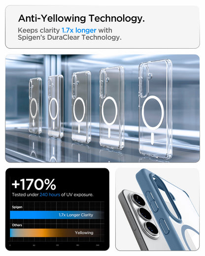 ACS11166 - Galaxy S26 Case Ultra Hybrid (Mag Fit) Light Blue showing anti yellowing technology keeps clarity 1.7x longer with spigen's duraclear technology