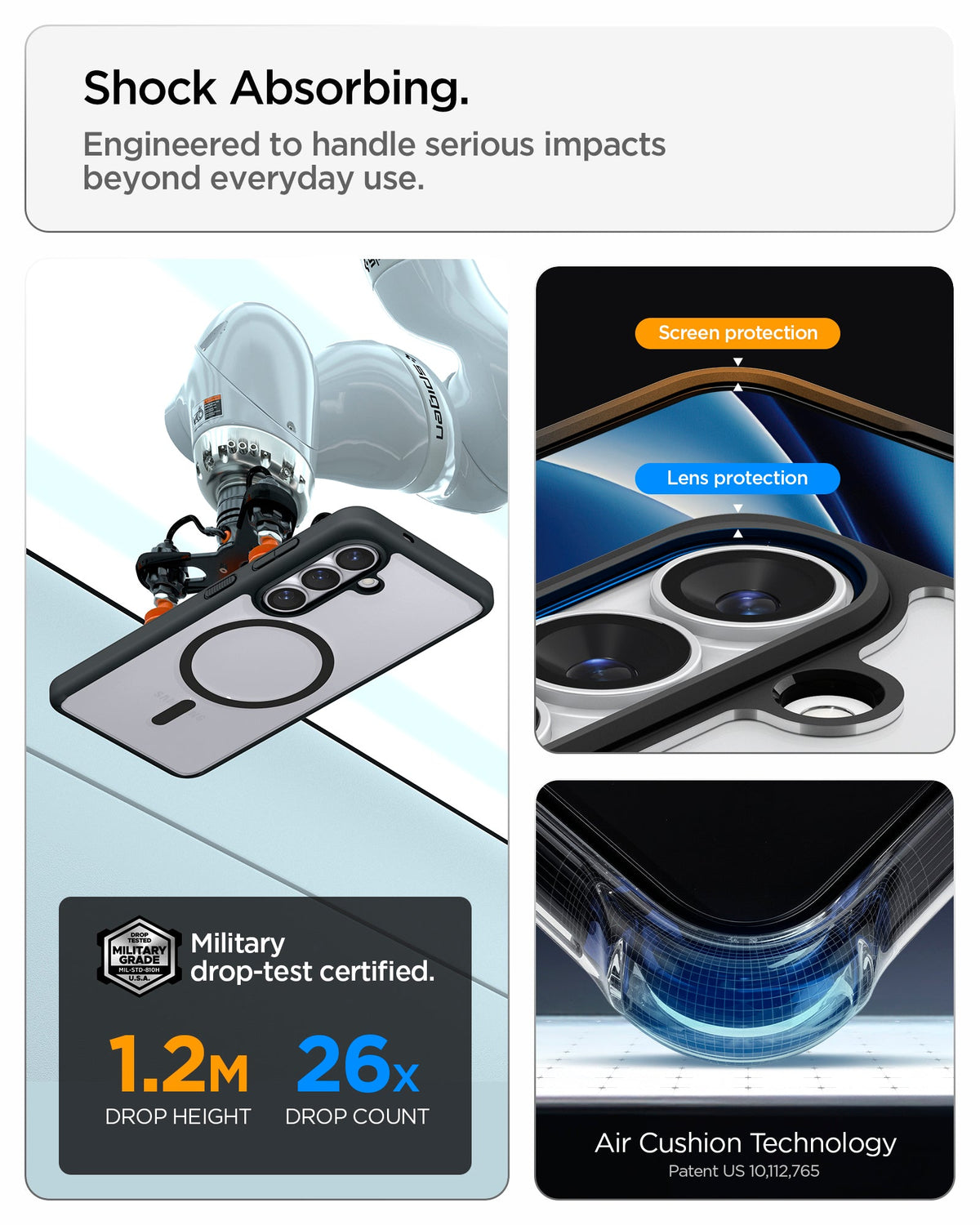 ACS10970 - Galaxy S26 Case Ultra Hybrid (Mag Fit) Matte Black showing shock absorbing. engineered to handle serious impacts beyond everyday use