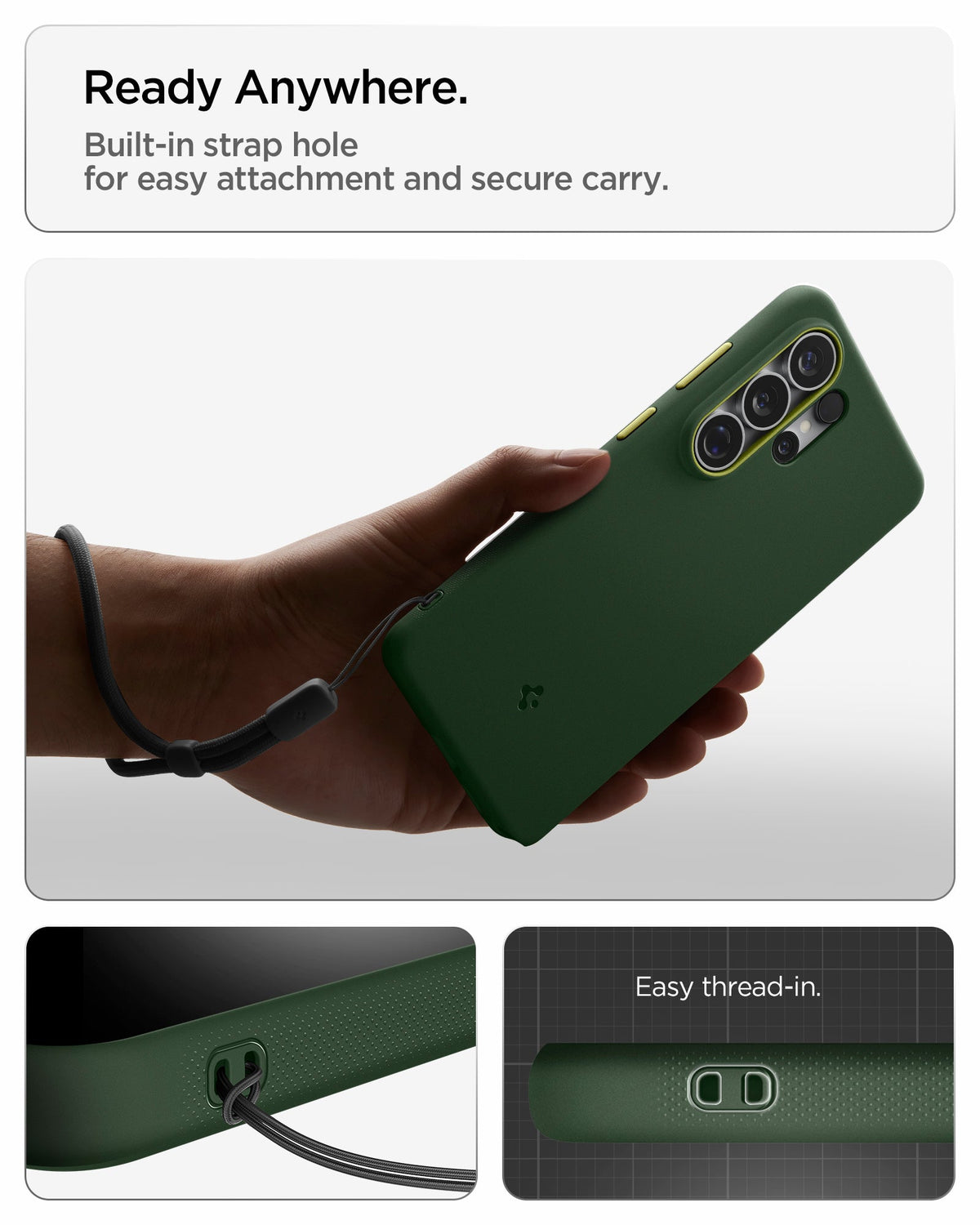 ACS11039 - Galaxy S26 Ultra Nano Pop (Mag Fit) in Avo Green showing ready anywhere. built in strap hole for easy attachment and secure carry
