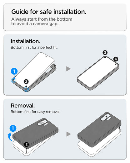 ACS11041 - Galaxy S26 Ultra Optik Armor in Abyss Green showing guide for safe installation