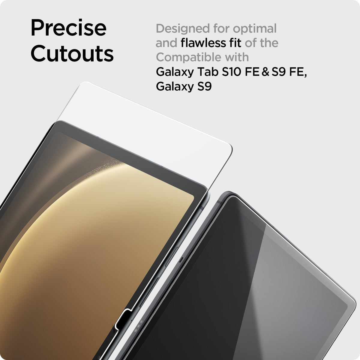 AGL07002 - Galaxy Tab S10 FE Series Screen Protector EZ FIT GLAS.tR showing the precise cutouts