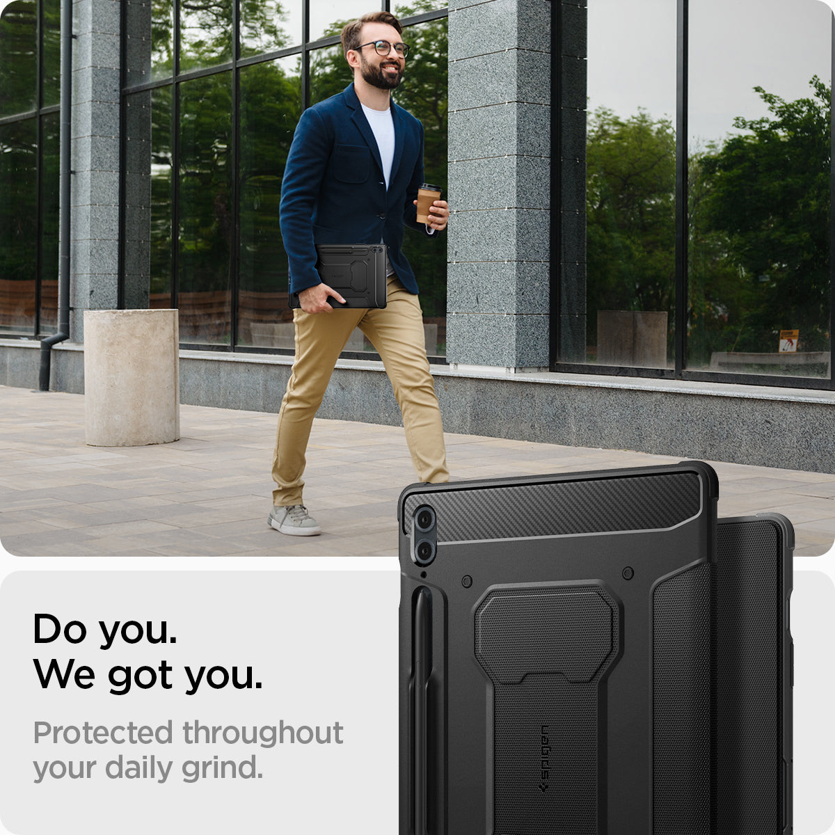 ACS06856 - Galaxy Tab S9 FE+ Case Rugged Armor Pro in black do you. we got you. protected throughout your daily grind.