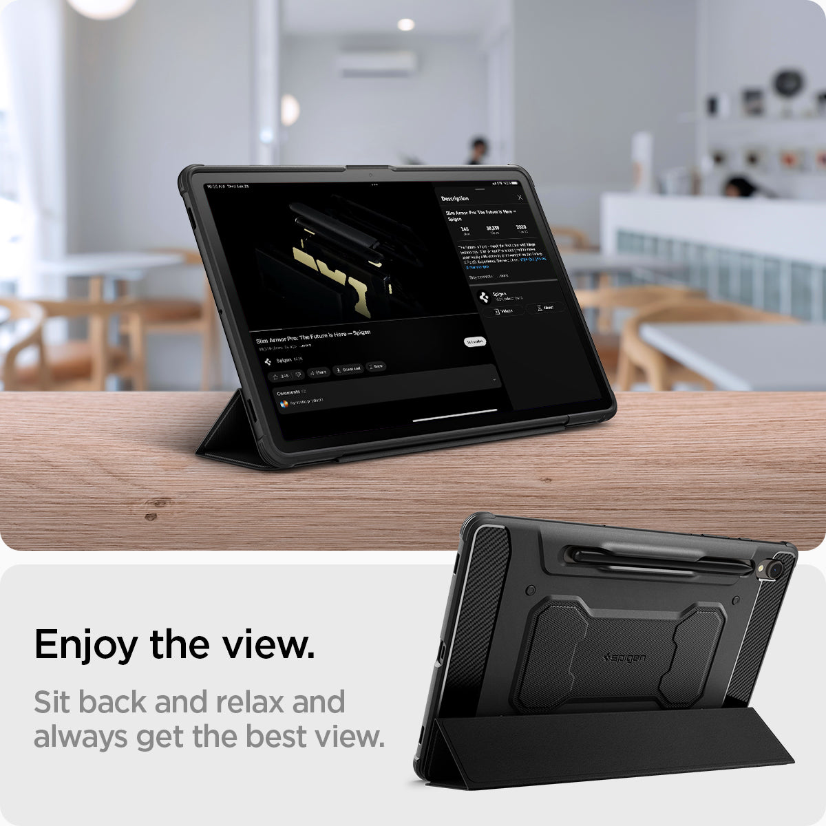 ACS06540 - Galaxy Tab S9 Case Rugged Armor Pro in black enjoy the view. Sit back and relax and always get the best view.