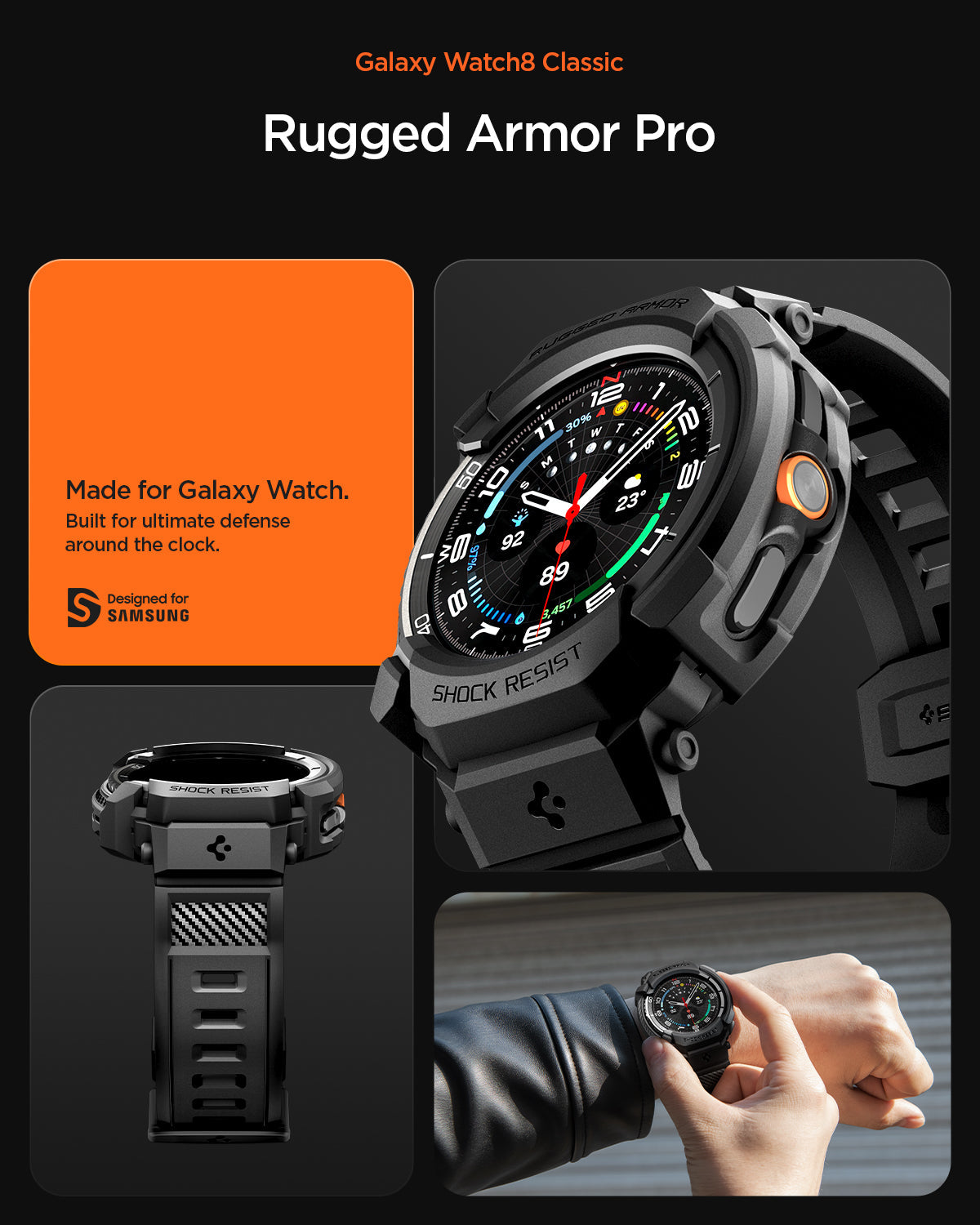 ACS10013 - Galaxy Watch 8 Rugged Armor Pro showing rugged armor made for galaxy watch. Built for ultimate defense around the clock.