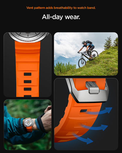AMP10152 - Galaxy Watch 9 Series WBS2 in orange showing vent patterns adds breathability to watch band. all day wear