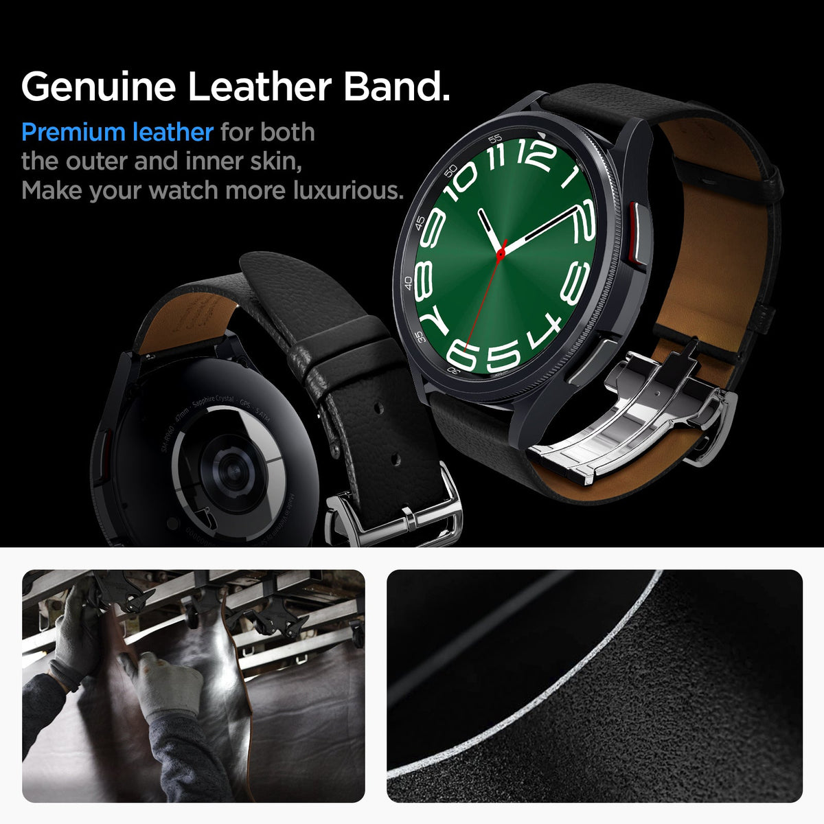 AMP06956 - Galaxy Watch Band Enzo (20mm) in black genuine leather band. premium leather for both the outer and inner skin, Make your watch more luxurious.