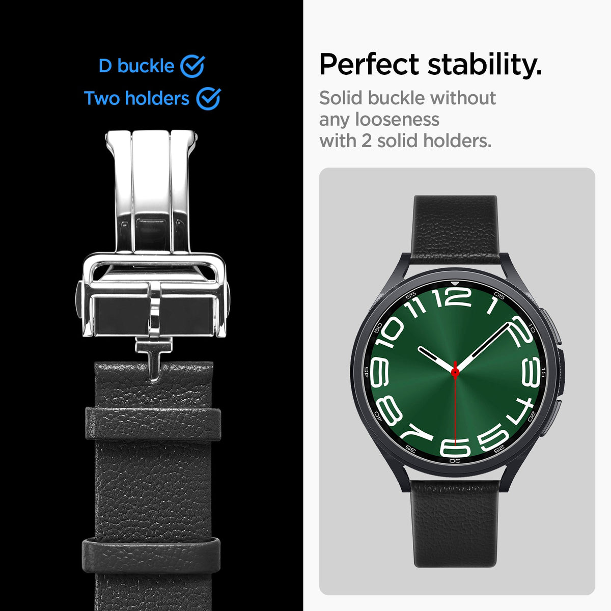 AMP06956 - Galaxy Watch Band Enzo (20mm) in black D buckle, Two holders. perfect stability. Solid buckle without any looseness with 2 solid holders.