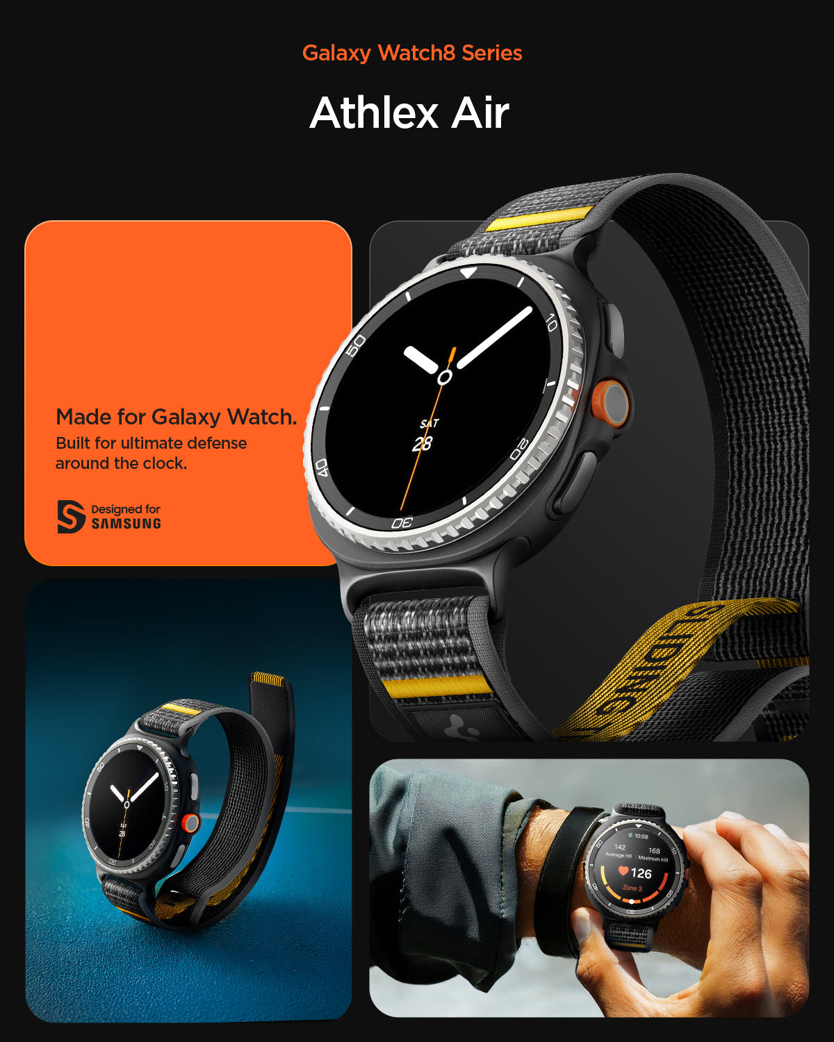 AMP10111 - SWi-9 Series - Athlex Air in Active Black showing made for galaxy watch. built for ultimate defense around the clock.