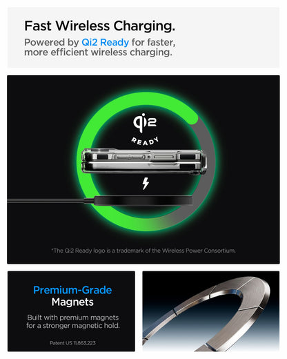 ACS11516 - Galaxy Z Flip 8 Series - Ultra Hybrid Pro Neo One (Mag Fit) showing it is Qi2 Ready for Fast Wireless Charging