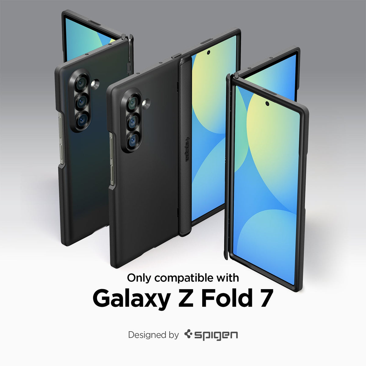 ACS09551 - Galaxy Z Fold 7 - Slim Armor Pro (MagFit) in black showing the compatibility only with Galaxy Z Fold 7. Designed by spigen.